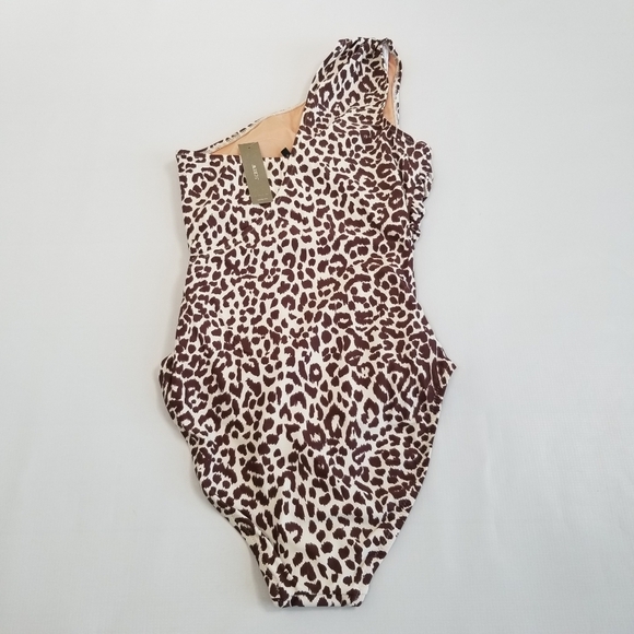 J Crew Ruched One Shoulder One Piece Leopard Print Swimsuit Size 0 NWT - Picture 5 of 9